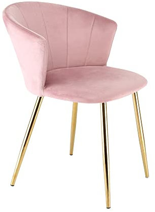 RayGar Dunel Accent Dining Chair with Petal Back Armchair With Golden Chrome Finish Metal Tube Legs (Pink)