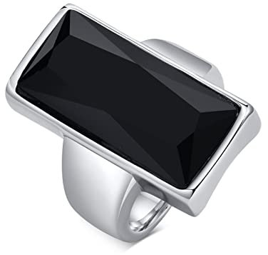 VNOX Bague Femme Acier Inoxydable Verre de Cristal Rectangulaire, Cadeau d'anniversaire de Noël pour maman, grand - mère et petite amie(8 silber)