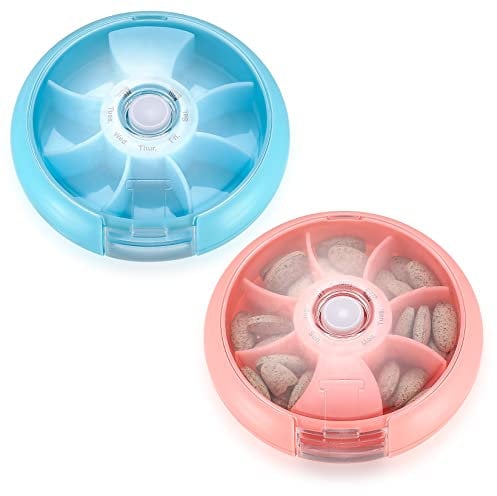 2 Stk Pillendose 7 Tage, Tragbare Tablettenbox, Medikamentenbox mit 7 Fächer, Klein Plastik Pillenbox, Tablettenspender, Medikamente Aufbewahrung Boxen für Vitamin, Pillen, Fischöl - Blau, Pink
