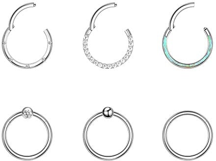 Dochais 6 Pcs Septum Piercing, Nasenpiercing Für Damen Herren, Nasenring Piercing Hypoallergener, Lippenbändchen Piercing, Nostril Piercing Ring, 316L Edelstahl Septum, Silber/Gold, 16G / 1.2mm