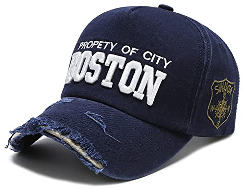 Sporty Baseballcap Boston Distressed Snapback Vintage Used Look Retro Oldschool Kappe Mütze Cap Schirmmütze Basecap verstellbar (navy2)