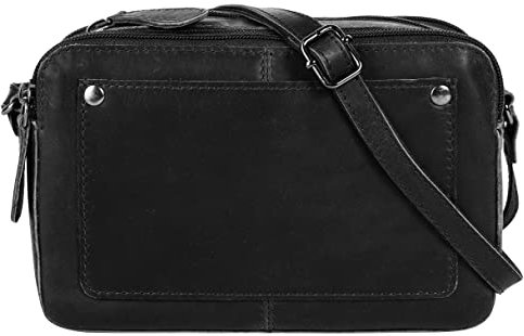 Cluty Umhängetasche Echt Leder Damen | Vintage Umhängetasche, Crossbody Bag, Schultertasche mit Reißverschluss, kleine Handtasche aus Leder schwarz | 021716