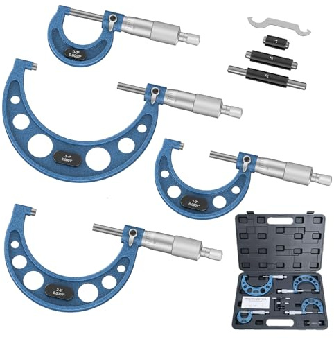HDLNKAK Outside Micrometer Set, 0-4 Machinist Micrometer, 4 Pcs Machinist Tool Set, 0.0001 Graduation Micrometer Set, Alloy Precision Micrometer, Micrometer Standard Set with Case