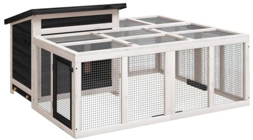 vidaXL Kaninchenstall, Hasenstall mit Nistkasten Freilaufgehege, Kaninchenkäfig für Außenbereich, Kleintierstall Kleintierhaus, Mokka Massivholz Kiefer