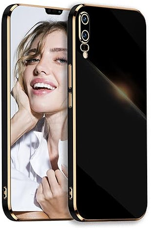 POUHYE Handyhülle für Huawei P20 Hülle Original, Mädchen Galvanisierte Kameraschutz Weich TPU Silikon Schutzhülle Ultra Dünn Case Stoßfeste Hülle für Huawei P20 Schwarz