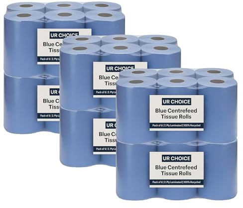 UR CHOICE Blue Centrefeed Paper Tissue Rolls Pack of 36, Multipurpose 2-Ply Laminated Kitchen Towel for Home & Commercial Cleaning
