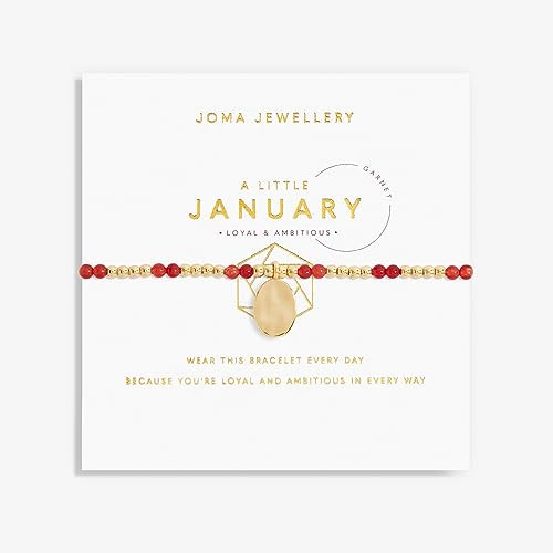 Joma Jewellery A Little Birthstone Gold JANUARY GARNET Bracelet | 17.5cm Stretch Adjustable Wrist Stacking Bracelet