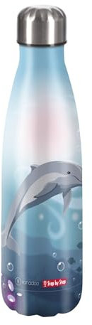 Step by Step Isolierte Edelstahltrinkflasche „Dolphin Pippa blau, für kohlensäurehaltige Getränke, auslaufsicher, Schraubverschluss, 100% recycelbar, für Schule und Freizeit, 0,5 L, Edelstahl