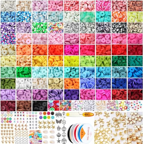 IMKRC Clay Beads Bracelet Making Kit with 120 Colors and 12000 Beads Including 4 Rolls of Elastic Strings, Snipping Tool and Jewelry-Making Accessories, Heishi Beads, Polymer Clay Beads (5mm)