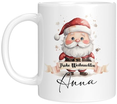 TassenTicker TASSENTICKER - Tasse zu Weihnachten - Weihnachtstasse - Personalisiert mit Namen - Kaffeetasse für jungen und Mädchen - Frohe Weihnachten - Weihnachts-Deko (Weihnachtsmann)