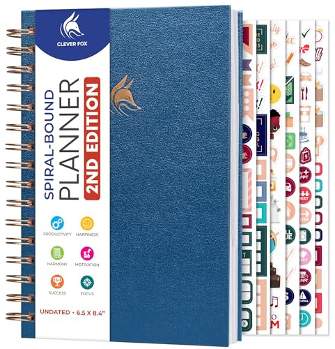 Clever Fox Planer 2nd Edition Spirale – bunter Wochen- und Monatsplaner, Zeitmanagement- und Produktivitätsorganisator, undatiert (Mystic Blue)