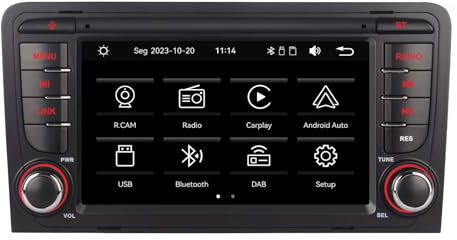 YZKONG Radio de Coche para Audi A3 S3 RS3 2003-2012 Compatible con inalámbrico CarPlay Android Auto, Repeptor de Radio Sonido HiFi de Auto táctil de 7 Pulgadas Am/FM/RDS/Bluetooth/USB