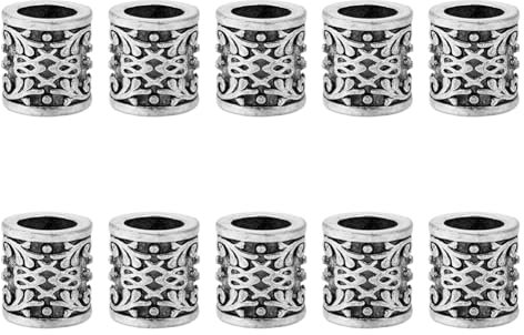 DICOSMETIC 10 pièce Perles Barbe en Alliage Tibétain de 9.5mm Perles Runiques de Dragons Vikings Nordiques Colonne de Dreadlocks Perles D'Espacement pour la Fabrication de Barbes, Trou: 6mm