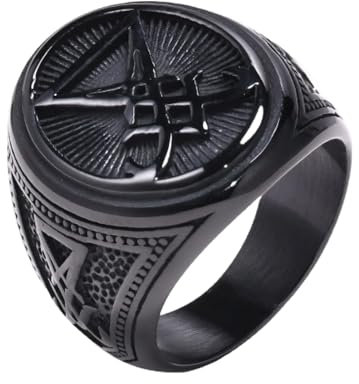BISONBLUE Ringe Herren Ring Damen Männer Rings Geschenk Ringe Männer Geschenk Schwarzer Satan Dämon Teufel Symbol Ring 9 RC-464B