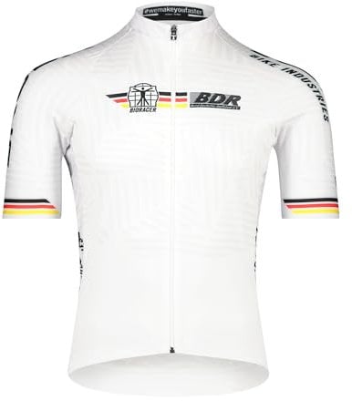 Bioracer Fahrradtrikot Kurzarm – Offizielles Team BDR – Modell Icon – Iconic White Color – Weiß – Größe L – Fahrradbekleidung für den Radsport