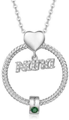 lorajewel Nana Halskette Personalisierte Namenshalskette mit Geburtsstein Silber/Gold Geschenk für Mutter Tochter Oma Frau (Silber-1)