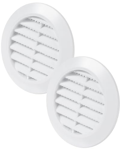 Vent Systems 60 mm / 2.36 Inch - Pack of 2 White Door Air Register - Ventilation Grille - Indoor Vent Grates - Bathroom, Cabinet, Garage Through The Door Vent Cover