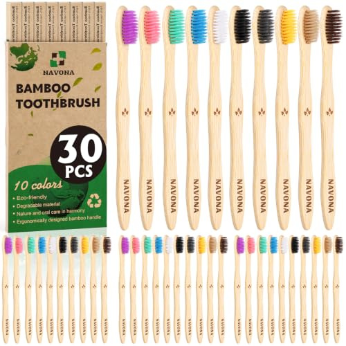 30 PCS Bamboo Toothbrushes, Individually Wrapped Wooden Toothbrushes Bulk