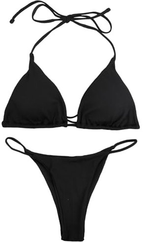 Wisebom Mujer de Bikini Sets Tiras Ajustable de Bikini Traje Conjunto Bañador Halter Traje de Baño Dos Piezas con Relleno （Negro） (FR/ES, Letras, L, Regular, Regular, Negro)