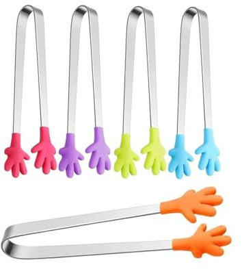 LIANRISES 5 Piezas Pinzas Hielo Pinzas Cocina Silicona Pinzas Forma Mano Pinzas Chuches Candy Bar