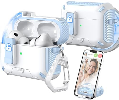 MHYALUDO Kompatibel mit AirPods Pro 2/1 Generation Case Cover, Kompatibel mit Magsafe, Magnetische automatische Verriegelung, Ladeanschluss staubdicht & Standdesign mit Reinigungsset, Himmelblau/Weiß