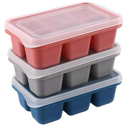 Zibeem 3 Tray - Food Grade 6 Compartment Ice Box Easy-Release Silicone Large Ice Moulds with Removeable Lids | Molds Perfect for Chilled Drinks, Freezer,Whiskey and Cocktail