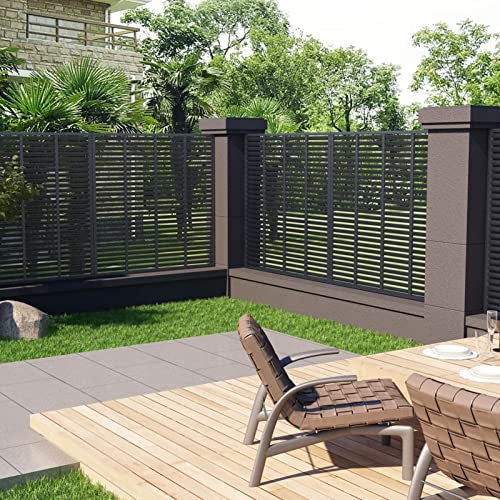 Iiaky LoU Ver Fence WPC 180x180 cm Grey,Garden Outdoor Patio Terrace Replacement Horizontal Slatted Screen Privacy Fence Panel Without Post WPC