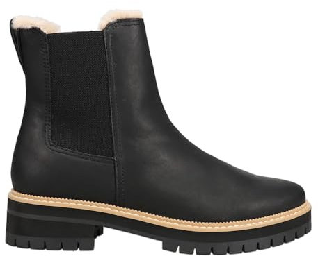 TOMS Womens Bennet LeatherFaux Fur Chelsea Round Toe Casual Boots Ankle Low Heel 1-2 - Black, Black, 8 UK