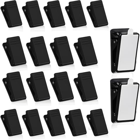 Lot de 20 clips à ressort adhésifs en plastique - Mini pinces murales autocollantes - Pour l'extérieur - Pour la maison, le bureau, les documents photo, les affiches photo - Noir