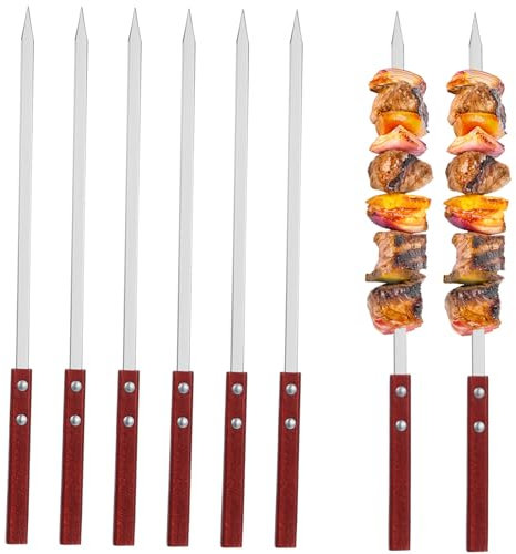 KITANDOVE Spiedini in Metallo Per Grigliare Confezione Da 6 Spiedini Piatti in Acciaio Inossidabile Per Barbecue Grandi Dimensioni Manico in Legno Versatili Per