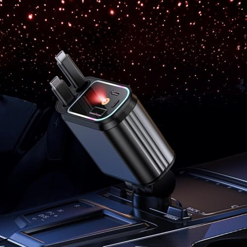 YACAISI Chargeur de voiture rétractable 5 en 1, câble rétractable et adaptateur USB C pour iPhone 16, 15, 14, 13, 12, Galaxy, Pixel
