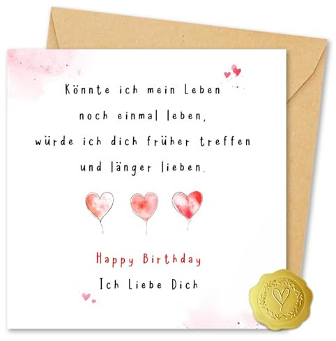 Vielucks Romantische Geburtstagskarte -13.5cm × 13.5cm- inkl. Umschlag und Aufkleber,Premium geburtstagsgeschenk für Männer Frauen,Lustige Geburtstagskarte für Ehemann Ehefrau,Freund Freundin (Herz Ⅰ)