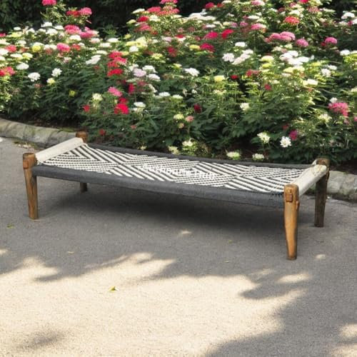 Authentic Indian Charpai Khatiya: Handmade Daybed, Garden Bench, Indian Furniture, Rope Bed Excellence, Free 3 X 5 Feet Jute Carpet