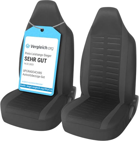 Upgrade4cars Autositzbezüge Set für Pilotensitze | Autositzbezug für die Vordersitze in Schwarz | Autoschonbezüge Universal mit integrierter Kopfstütze | Autozubehör Innenraum Deko