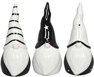 finehomegarden Wichtel Keramik 3fach sort. schwarz/Weiss Ø6cm H13cm Skulptur Weihnachten - perfekte Deko für Winter & Festtage