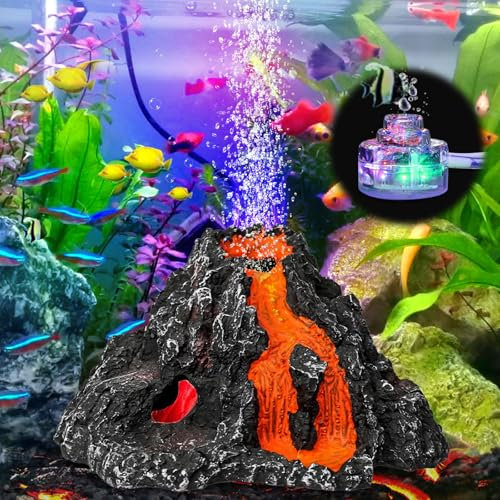 BORDEAG Vulkan Aquarium Dekoration, Aquarium Vulkan Ornament Mit Bunte Led Lichter, Aquarium Vulkan Deko, Aquarium Deko, Fisch Tank Dekorationen Für Aquarium Fisch Tank (17,5X9X8 cm)