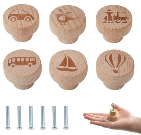 OESSUF 6PCS Fahrzeug hölzerne Schrankknöpfe, 35mm runde Möbelgriff Schublade Türknöpfe ziehen Griffe für Schrank Garderobe Möbel Hardware