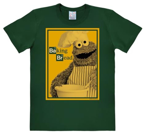 Logoshirt® Krümelmonster Baking Bread T-Shirt Damen & Herren | Offiziell lizenzierter Sesamstrasse-Fanartikel, 100% Baumwolle, Krümelmonster-Filmparodie-Motiv, hochwertiger Print
