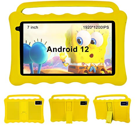 BYYBUO Android Kids Tablet, 7 inch IPS Screen, 2GB RAM 32GB ROM, Education, Tablet for Kids With Protection Case, Parental Control APP (Yellow)