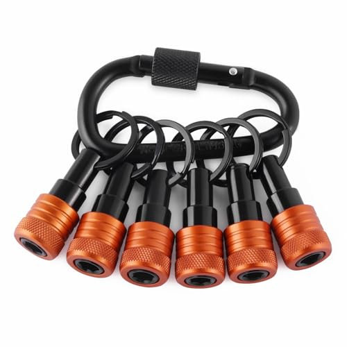Drill Bit Holder Keychain 6pc, 1/4 Hex Quick Release Drill Extension Bit Holder Tools with Handly Carabiner, Portable Screwdriver Bit Holder for Impact Driver, Nut Driver, Screw& Drill Bits