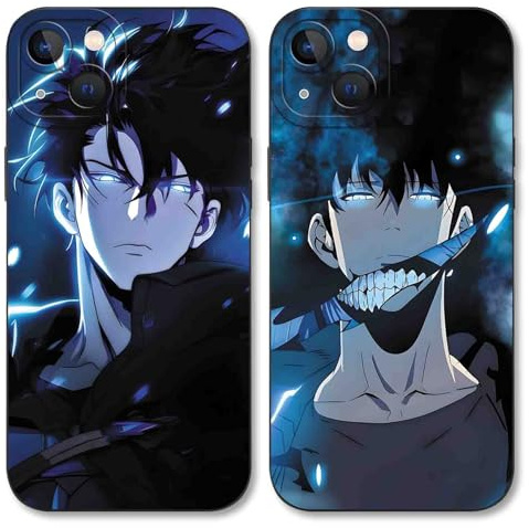 TBNMBGY 2 Stück Schwarz Cartoon Handyhülle für iPhone 13 6.1 Hülle, Anime Motiv Heißblütiger Manga Muster Silikon TPU Case Fallschutz Kratzfest Stoßfest Jungs Schutzhülle, Manga