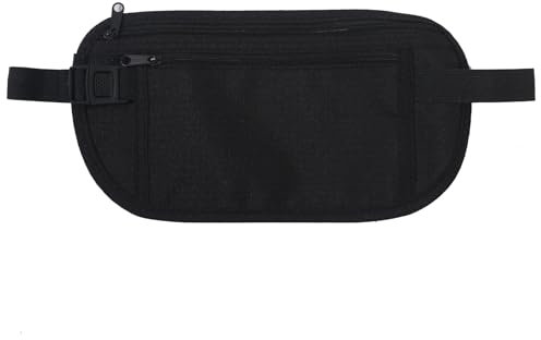 yuandnn Money Belt, Passport Holder Secure Hidden Travel Wallet with RFID Blocking, Adjustable Undercover Fanny Pack with 2 Pockets for Men Women (Black)