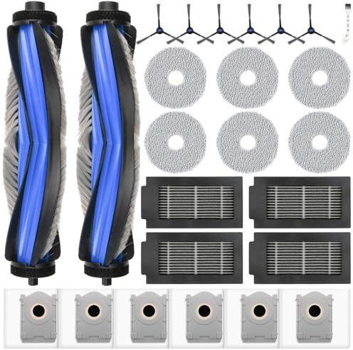 25 Stück Zubehör für ECOVACS DEEBOT T50 Pro Omni Gen2 / T50 Omni/PRO Omni | 6 Staubbeutel 6 Wischtücher 6 Seitenbürste 4 HEPA Filter 2 Hauptbürste 1 Reinigungsbürste, Wiederverwendbare Ersatzteile