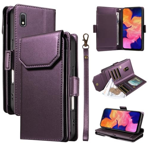 Étui à rabat pour smartphone Compatible with Samsung Galaxy A10 Wallet Case with Card Holder for Women and Men, Fashion PU Leather Cover Side Buckle Hand Strap Wallet Phone Case Fit for Galaxy A10 6.2