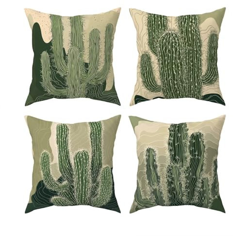 Grün Kissenbezug 50x50 cm, 4er Set Kaktus Kissenbezug, Samt Dekokissen Kissenbezüge, Quadratische Kissenhülle Zierkissenbezüge mit Unsichtbarem Reißverschluss für Sofa, Schlafzimmer, Wohnzimmer T-93