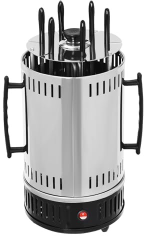 Elektrogrill Schaschlikgrill mit Motor Vertikaler Dönerspieß mit 6 Schaschlikspieße 1000w Dönergrill Edelstahl Kebab Maker Vertikalgrill Fettauffangschalen Kebab Grill (SW-6: 6 Spießen)