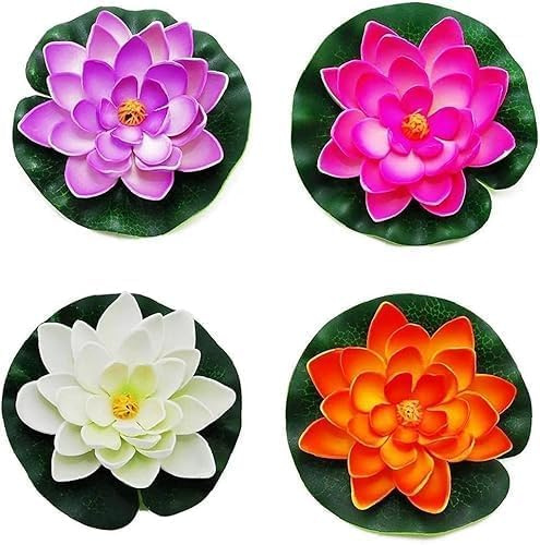 Yjemle Künstliche Blumen, Seerosen, Schaumstoff, Lotusblume, Teichdekoration für Teich, Terrasse, Garten, Pool, Garten, Zubehör, kreative künstliche Pflanzen und Blumen, 4 Stück