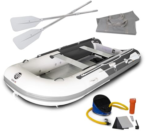 DA-330 Aufblasbares Schlauchboot, 330 cm, grau - dunkelgrau, Aluminiumboden, inkl. Zubehör, Angelboot, Paddelboot, Motorboot Kategorie C