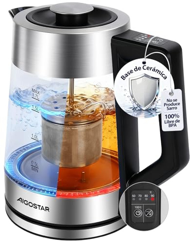 Aigostar Hervidor Agua Electrico con Regulador de Temperatura, Cerámico