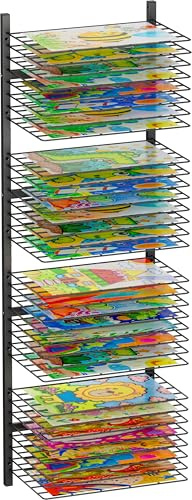 mocomax Wall Mount Art Drying Rack, 32 Removable Shelves Metal Paint Drying Rack, Space-Saving Artwork Paper Storage Holder Organizer for Classrooms, Art Studios, Schools, Galleries, Black